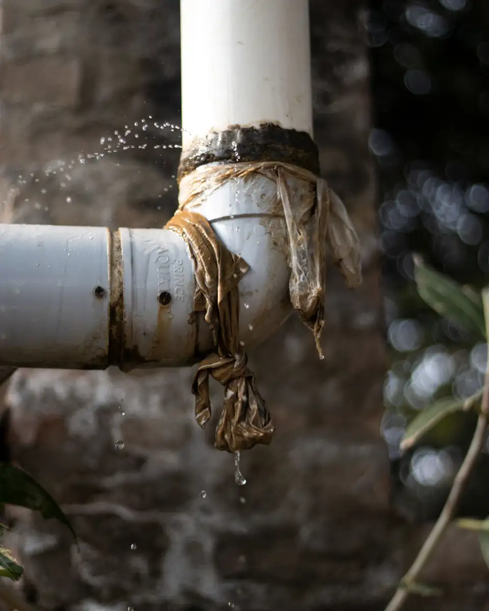 Water dripping from a leaking pipe joint