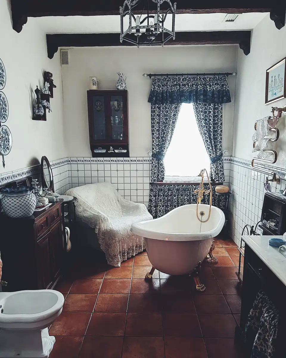 Clawfoot tub reset with floor-mount supply
