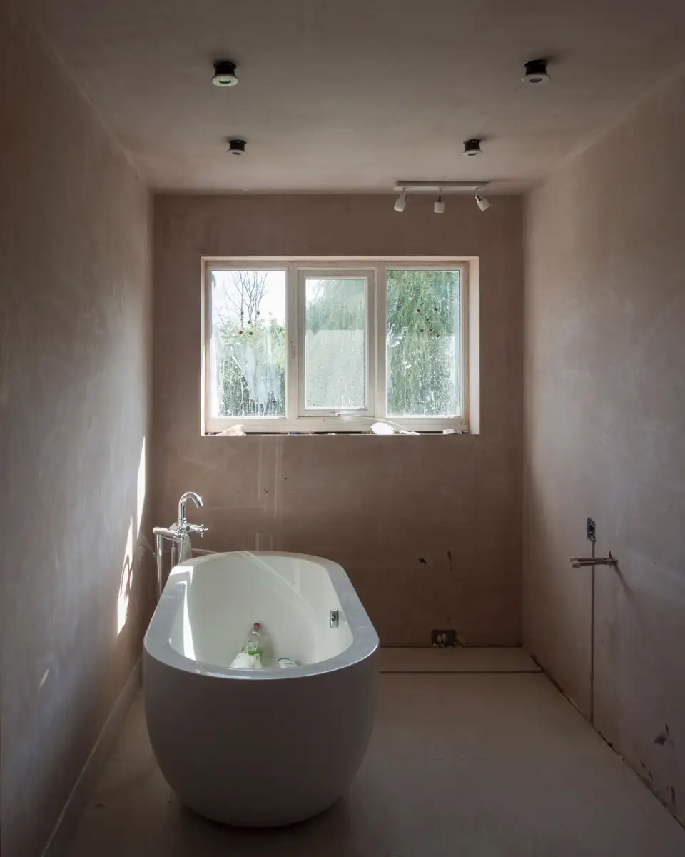 Freestanding tub roughed in for a remodel